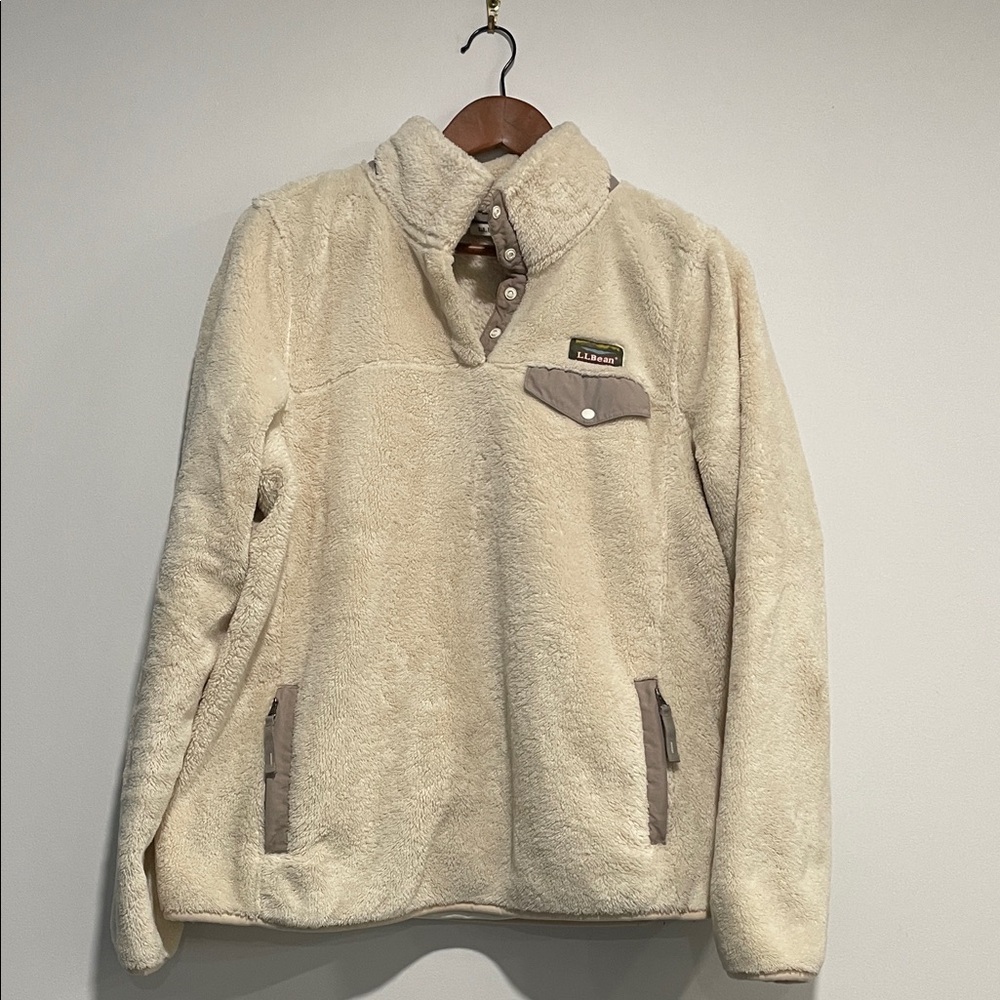 Cream Fleece Pullover with Button Collar
